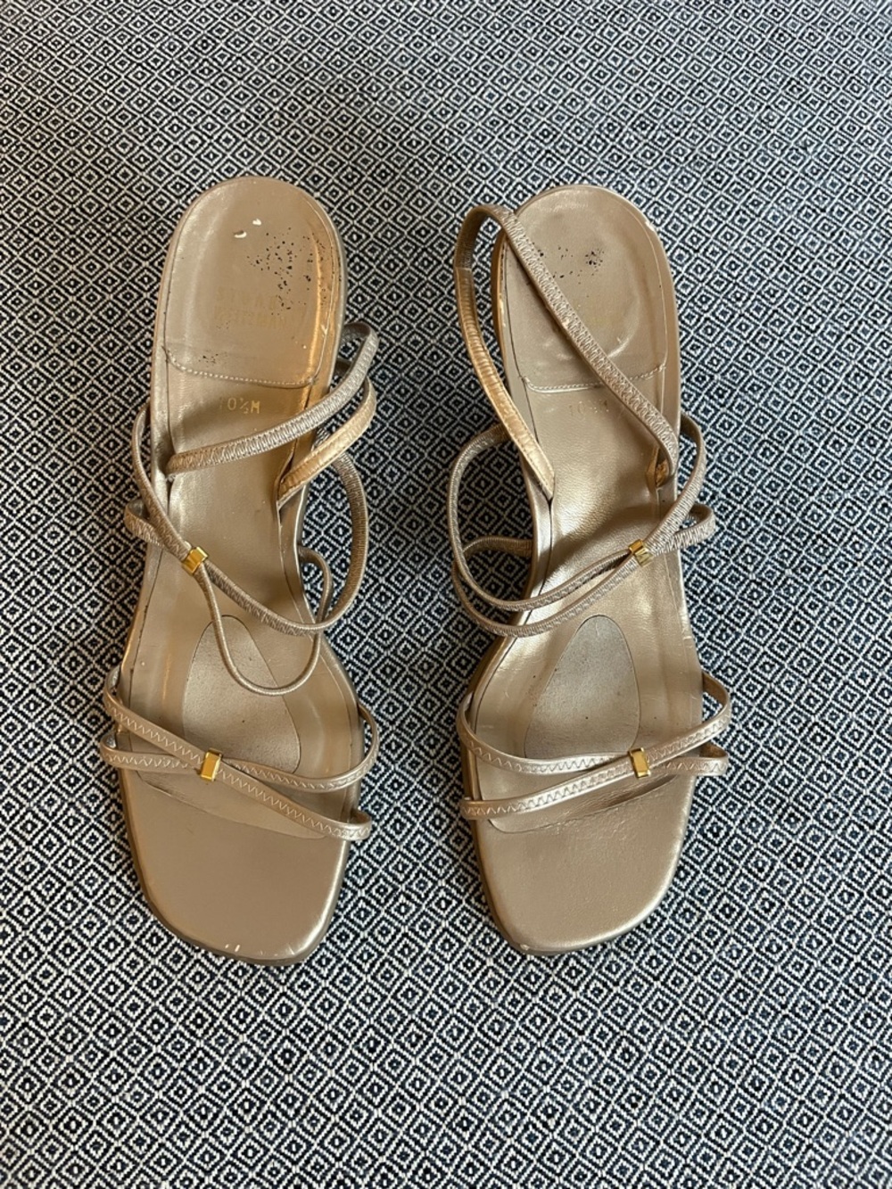 Stuart Weitzman Gold Metallic Strappy Square-Toe Sandals